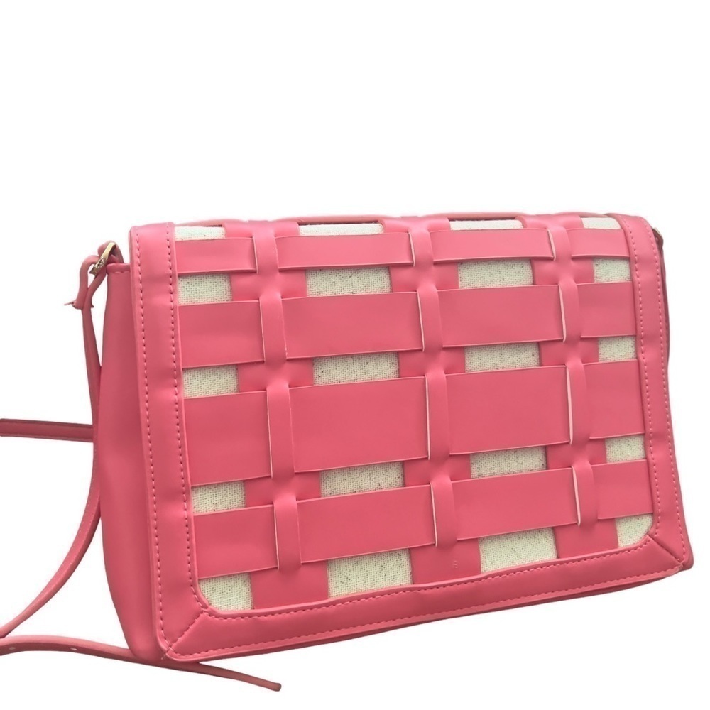 A New Day Pink Basket Weave Woven Barbie Crossbody Shoulder Bag Purse - Picture 2 of 11